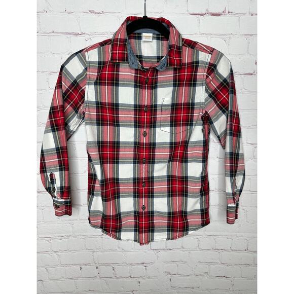 Gymboree Red White Plaid Long Sleeve Collared Shirt Boys Medium 7 8 Christmas - Picture 1 of 4